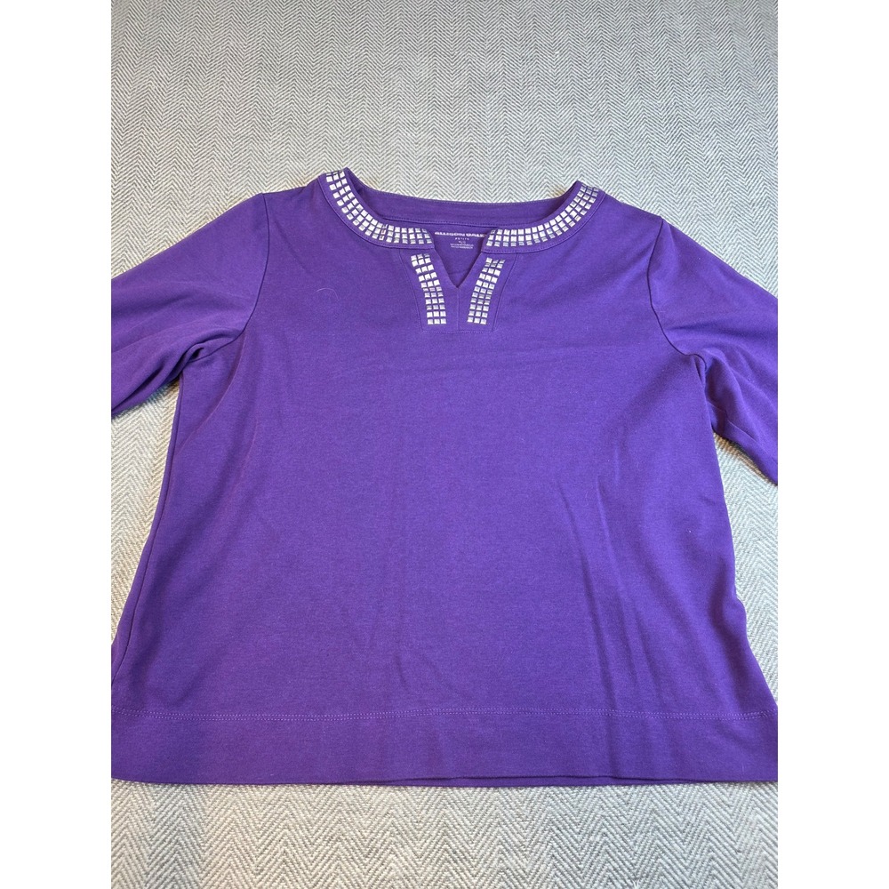 Allison Daley Petite Purple Studded Split Neck 3/4 Sleeve Knit Top PL - Picture 10 of 11